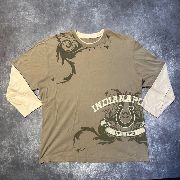 NFL PRO LINE Other - Y2K NFL Indianapolis Colts Double Sleeve Graphic T Shirt Men's XXL Tan Green‎